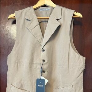 Men’s Onassis Khaki Cotton Linen Fleet Vest
